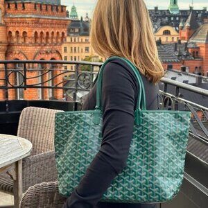 RARE Authentic Goyard Goyardine Saint Louis PM Green Shoulder Tote Bag & Pouch